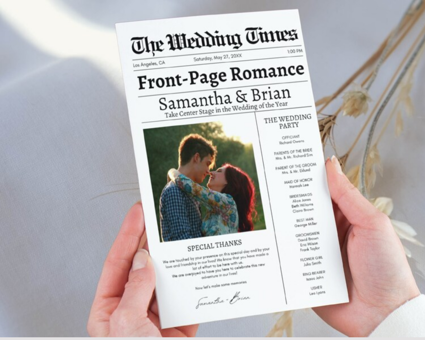 Wedding Newspaper: Front Page Romance