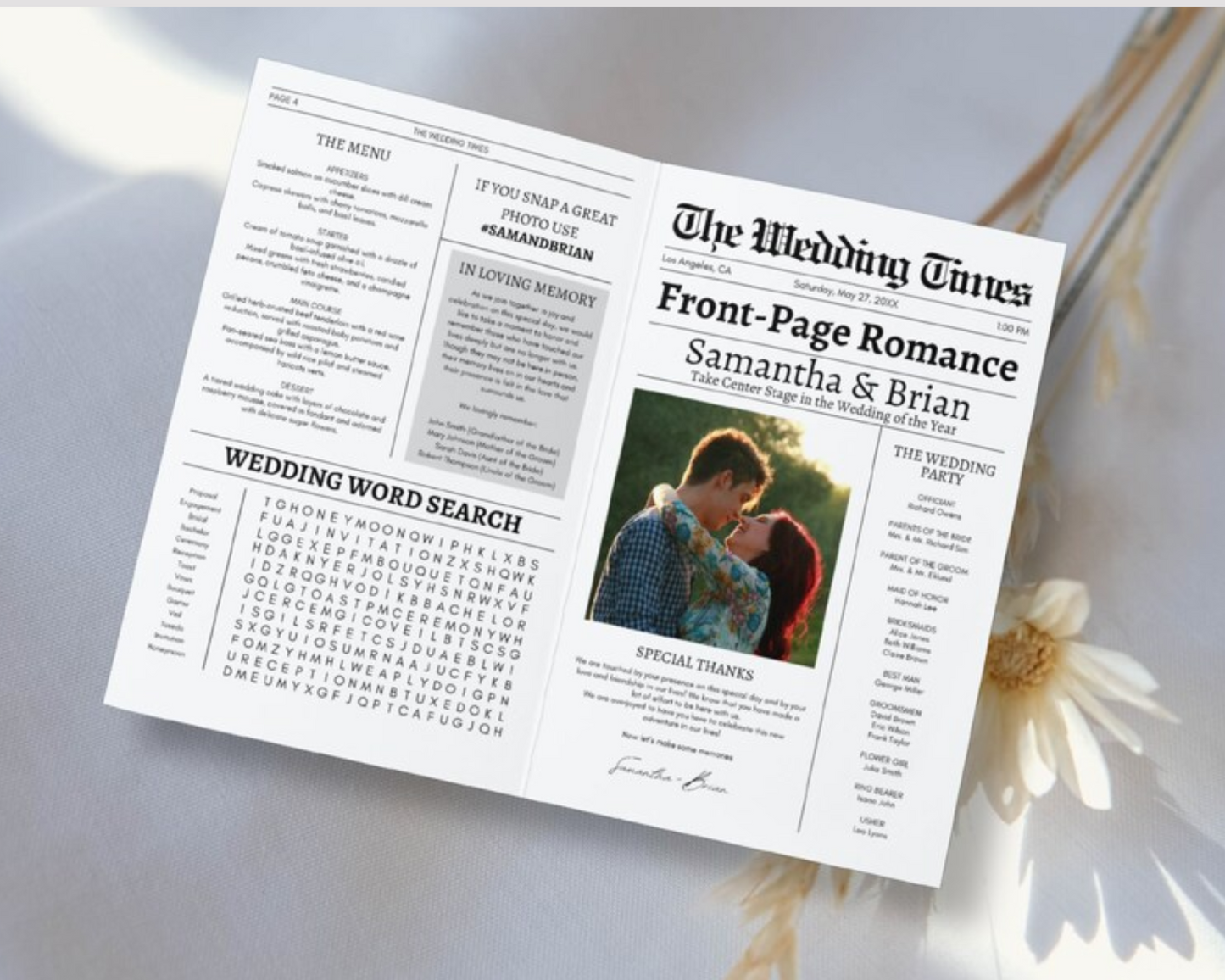 Wedding Newspaper: Front Page Romance