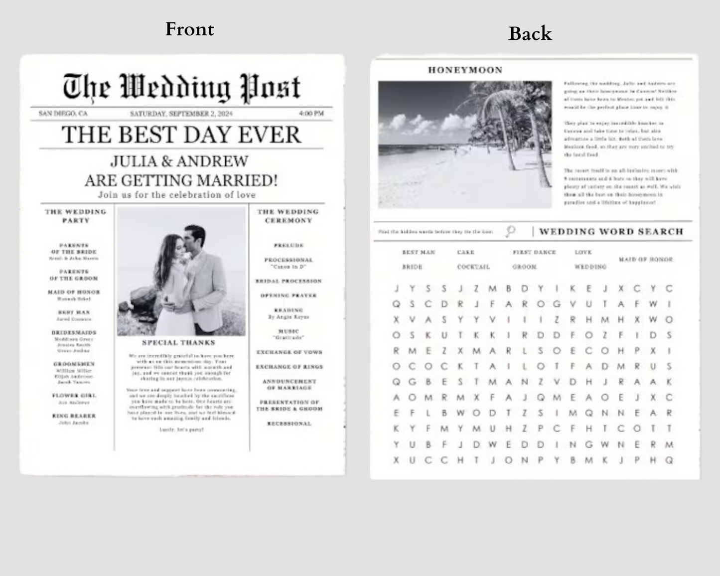 Wedding Newspaper: The Best Day Ever