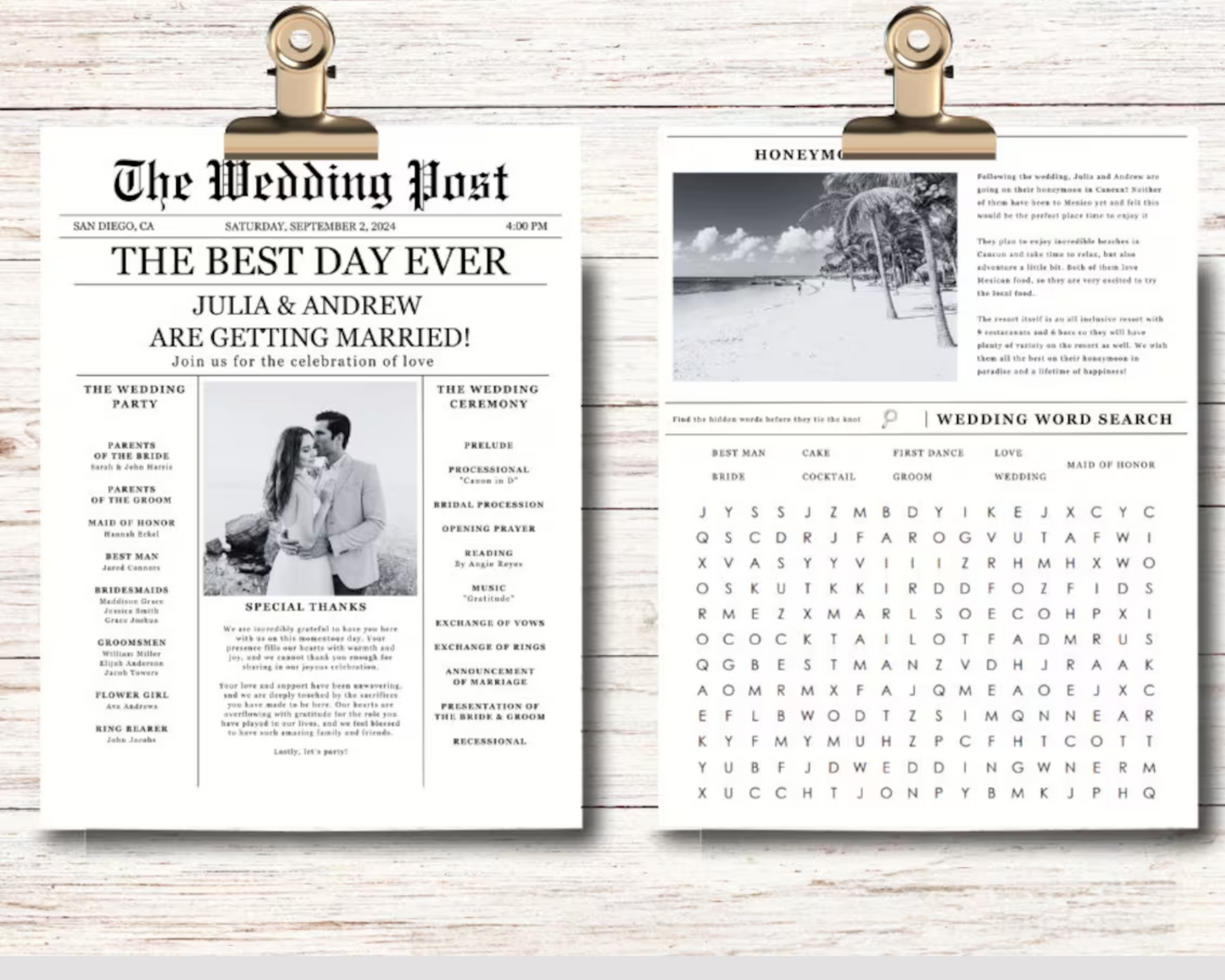 Wedding Newspaper: The Best Day Ever